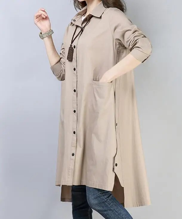 

M-3XL Hot 2019 Spring Women New Fashion Mid-length cotton long-sleeved shirt loose fat shirt