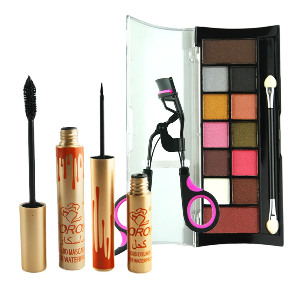 GORON 4PCS Eye Makeup Set Maquiagem Kit Eyeshadow Palette Black Mascara Eyeliner With Tools Sets
