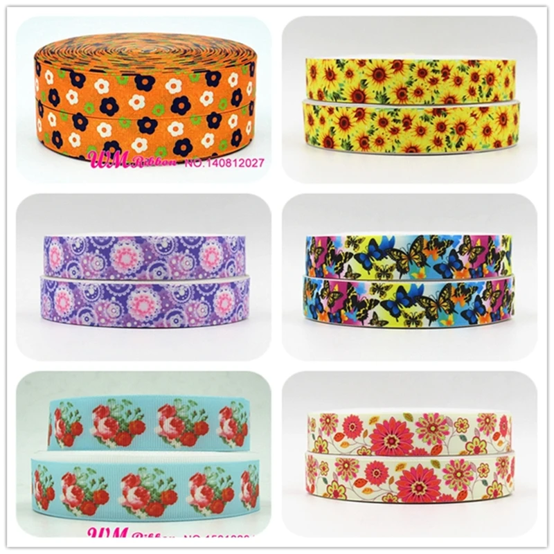 

Q&N ribbon 7/8inch 22mm sunflower design Printed OEM grosgrain ribbon 50yards/roll for hair tie hair bows free shipping