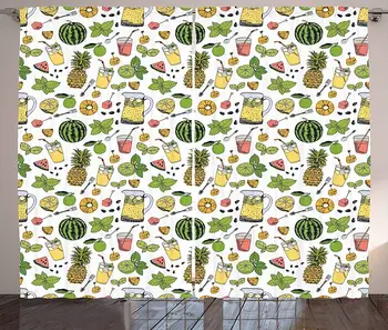 

Tropical Curtains Summer Holiday Pattern with Fruits and Cocktails Refreshments Juice and Drinks Living Room Bedroom Window