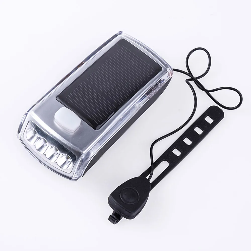 

Cycling Waterproof Charge The New 4 LED Bike Solar Headlamp + Speaker Bell Headlight flash Bicycle Light Lamp USB Charging#20