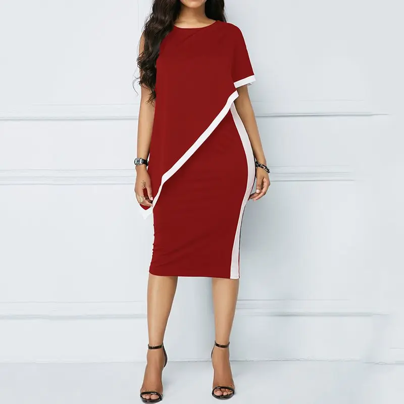 

Sexy Party Bodycon Dress Women Office Elegant Evening Plus Size Black Slim Stripe Stylish Cloak Sleeve Summer Blue Midi Dresses