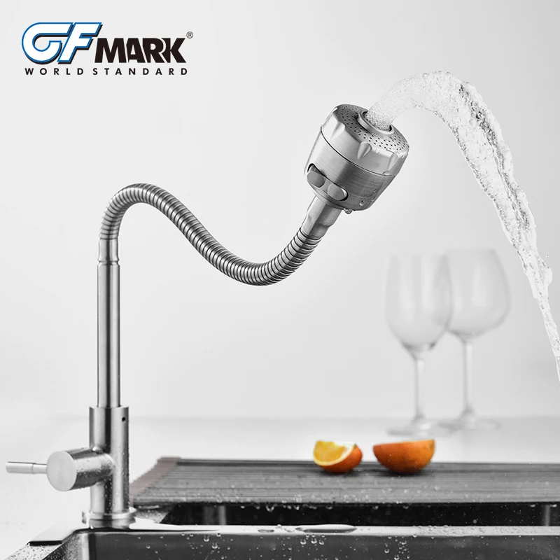 GFmark, однорычажный кухонный кран, краны, две функции, выход воды, SUS304, кухонный смеситель из нержавеющей стали, кран для раковины
