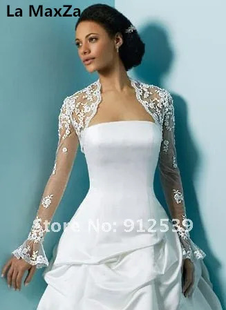 

Custom made white lace wedding wraps shawls long sleeve sexy high collar party evening puff sleeve bridal beige women jackets