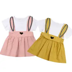 Летнее праздничное платье с кроликом для маленьких девочек; праздничное платье с героями мультфильмов; сарафан; одежда