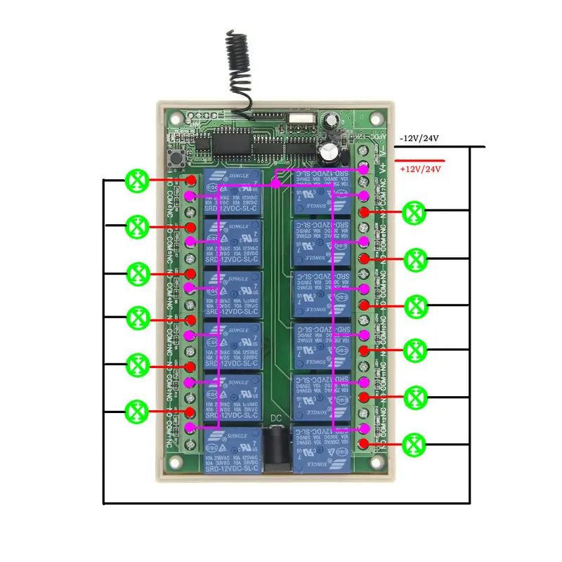 Универсальный DC 12 V 24 V 10A реле 12CH 12 CH Беспроводной RF пульт дистанционного управления передатчик+ модуль приемника, 315/433 MHz