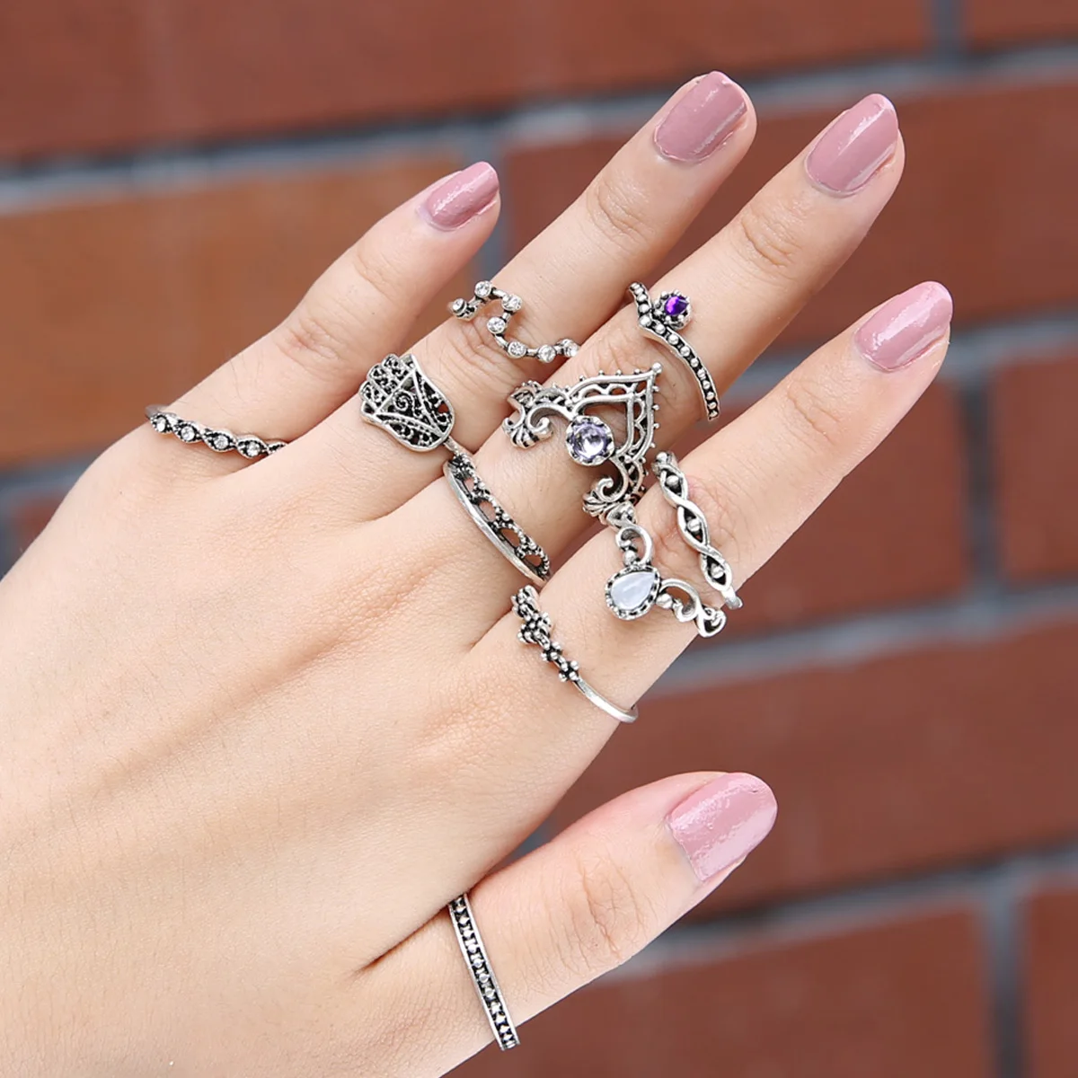 10pcs/lot Vintage Boho Finger Knuckle Midi Ring Set For Women Hollow
