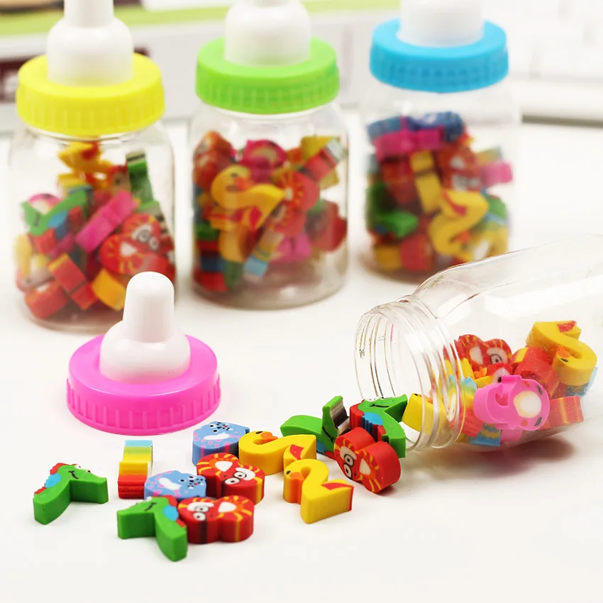 

A Bottles 20PCS/lot Mini Kawaii Cartoon Erasers Digital Animal Eraser Office Supplies