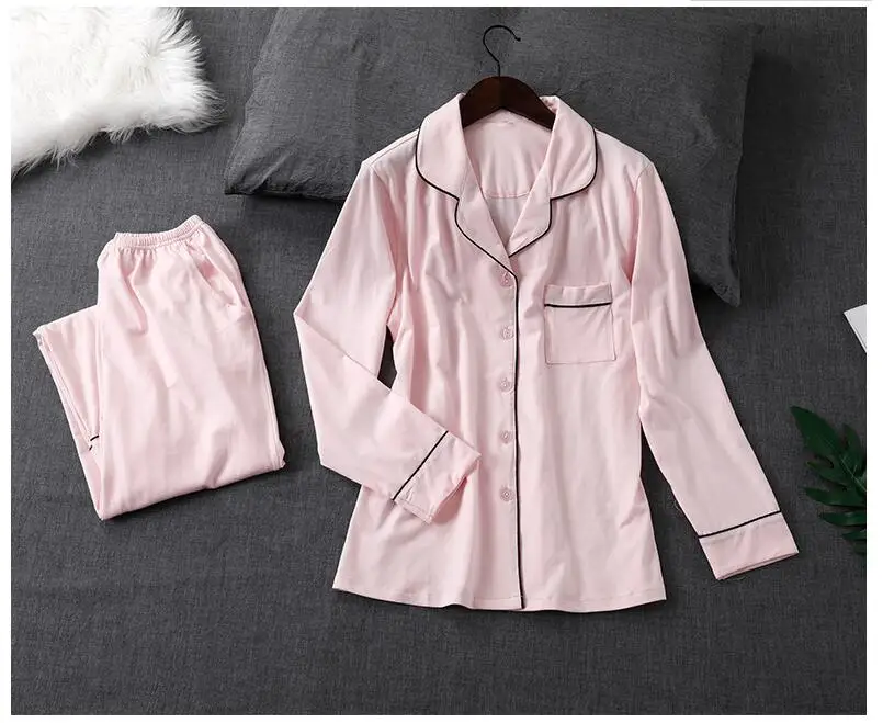 

New Autumn Winter Pyjamas for Women Long Sleeve Casual Pajama Suit Cotton Sleepwear Tops and Pants Two Piece Set Fit Within 65kg