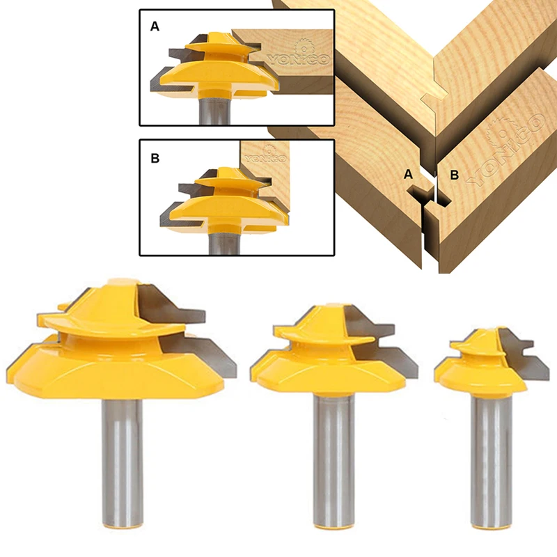 3pcs 45 Degree Lock Miter Router Bits 1 2 Shank Glue Joint Router Bits For Woodworking