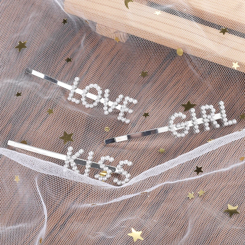 

AWAYTR Korean Fashion Pearl Letters Crystal Hairpin Shiny Rhinestones Hair Clips Women Girls For Hair Accessories