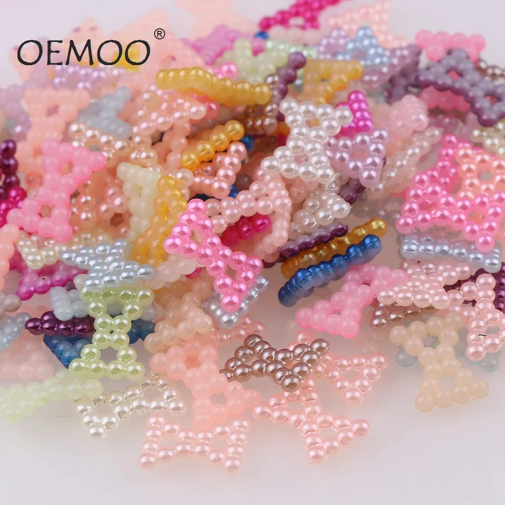

Nice 200PCS Half Resin Pearl Bead bowknot Scrapbook Craft Flatback Flower Pattern Beads 9*13mm