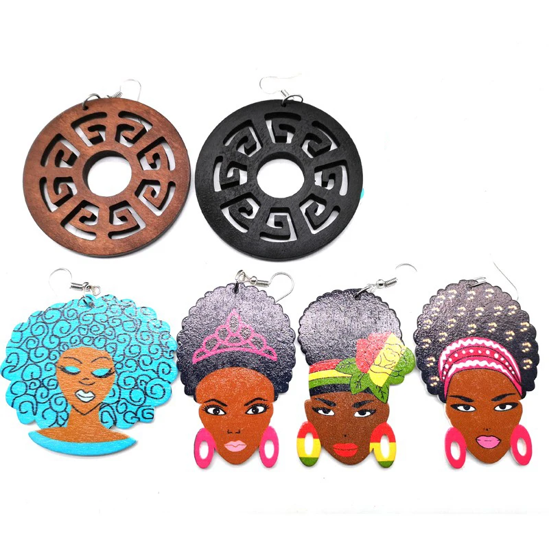 

7pairs/lot!! Printing Afro Wooden Earrings can mixed 6 designs