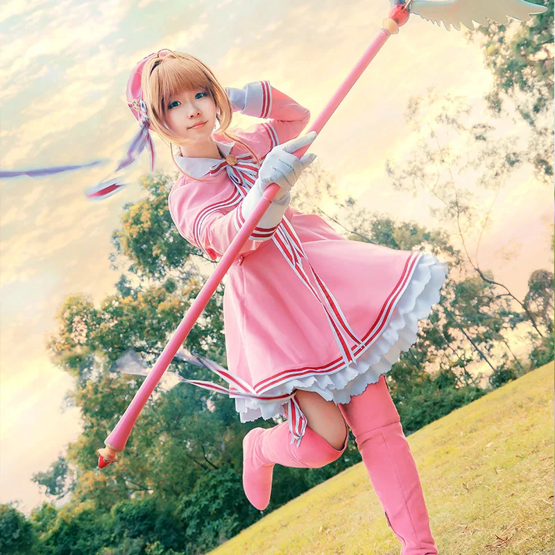 Новинка 2019 года Cardcaptor Sakura на Хэллоуин: розовое платье Kinomoto карнавальный костюм