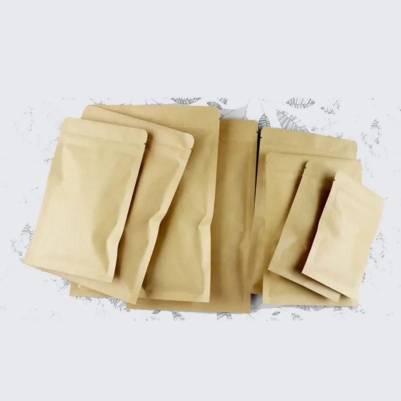 100pcs Flat Brown Kraft Paper Bags For Gifts/candy/tea/food/wedding Not Window No Stand Up Zipper Kraft Bags Crafts Packing Bag