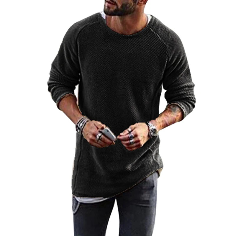 Брендовые мужские свитера с круглым вырезом, одноцветные тонкие крутые пуловеры, весенние мужские тонкие свободные свитера, высокое качество, уличная одежда - Цвет: black
