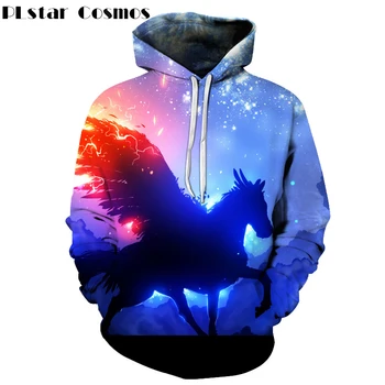 

PLstar Cosmos Autumn Spring 3D Printed Pullover Men/Women Hoodies Sweatshirt Angel Wings Horse Print Hoodie Unisex Outwear