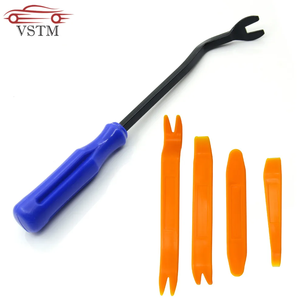 

4pcs car door pannel with 1pcs new Cleaner tool Car Door Panel Remover Upholstery Fastener Disassemble Auto Vehicle Refit Tools