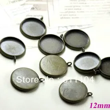 12 мм антикварный бронза Plt медь круг лоток основы пустой кулон шатона чаша с петля подвески настройки своими руками Cabochons