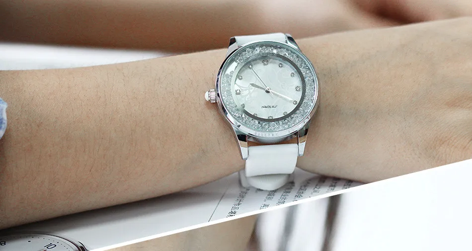 SINOBI Montre Femme Модные женские наручные часы с кристаллами, белые Ремешки для наручных часов, подарки на год, женские кварцевые часы Geneva