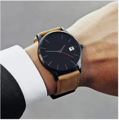 Мужские часы Relogio Masculino модные спортивные наручные для мужчин кожаным ремешком с