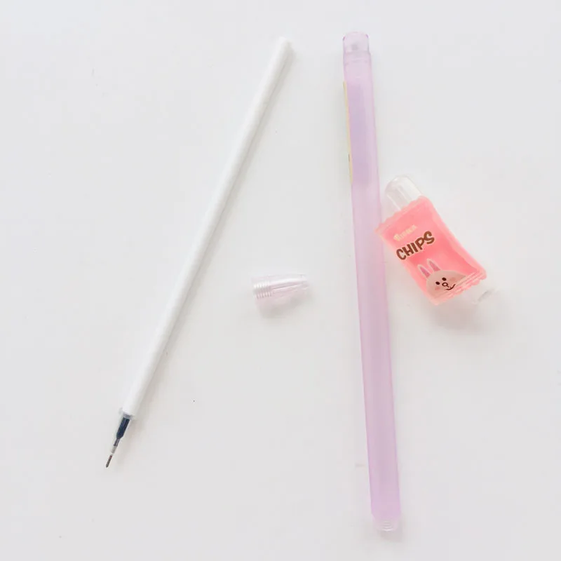 2X Гелевая Ручка-роллер с изображением сладкого медведя, конфет, чипсов, школьные принадлежности, черные чернила, 0,5 мм