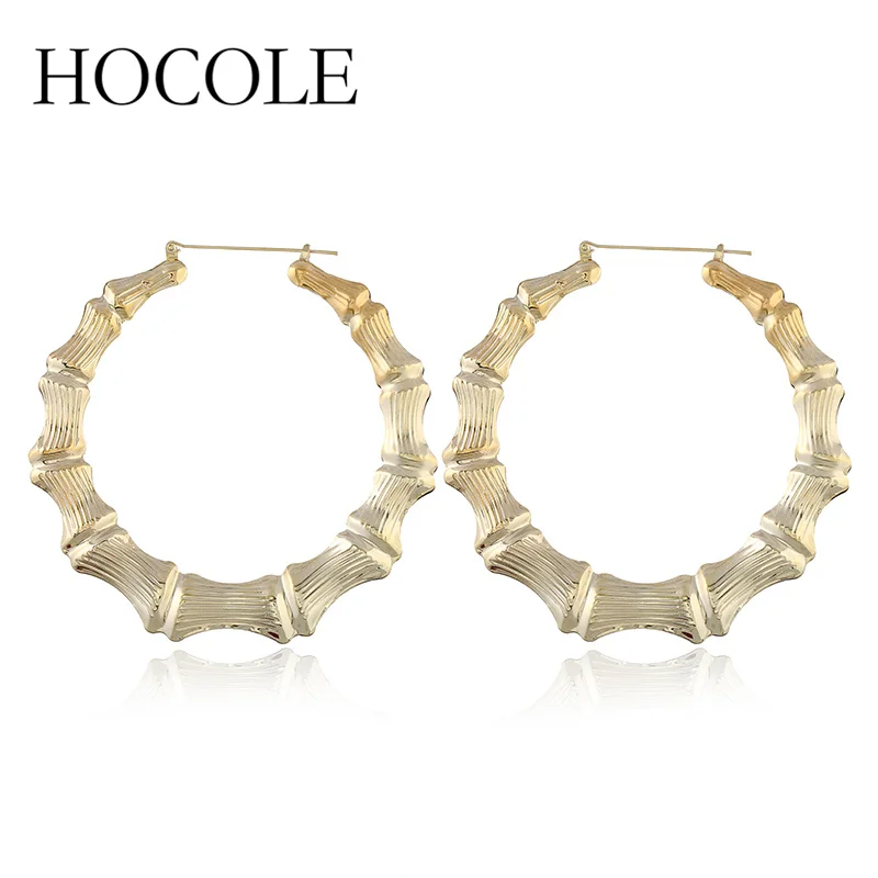 

HOCOLE Exaggerated Geometric Shape Hoop Earrings Ethnic Alloy Silver Gold Color Big Round Circle Hoop Earrings For Women Jewelry