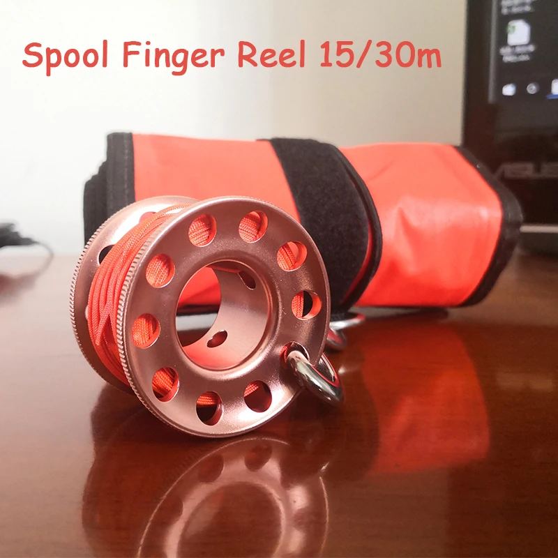 Skup Nurkowanie szpula ze stopu aluminium szpula Finger Reel 15 30m z śruba ze stali nierdzewnej karabińczyk SMB bezpieczne wyposażenie BCD akcesoria