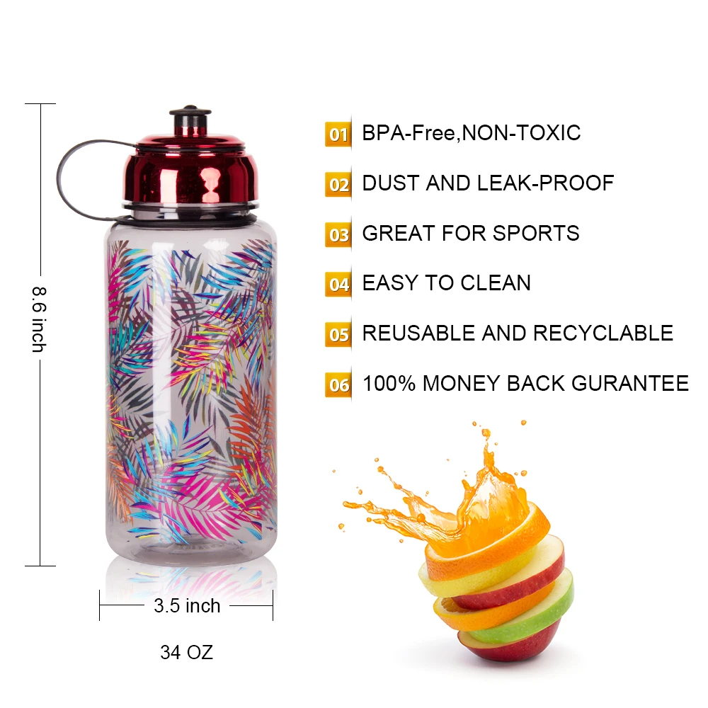 Спортивная бутылка для воды большой емкости 34 унции BPA бесплатный быстрый поток