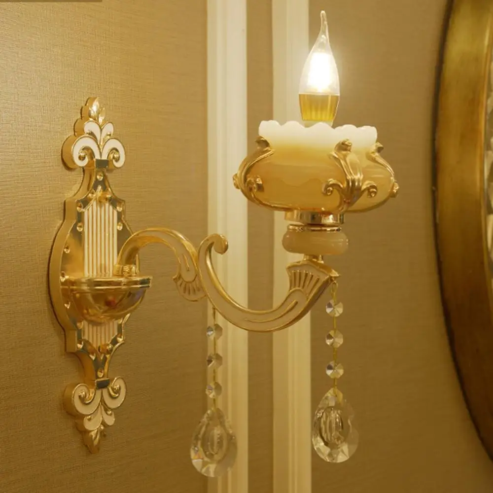 Хрустальный нефритовый настенный светильник в форме золотистого цветка для спальни, гостиной, телевизора, фоновой стены, украшения дома - Цвет абажура: single head