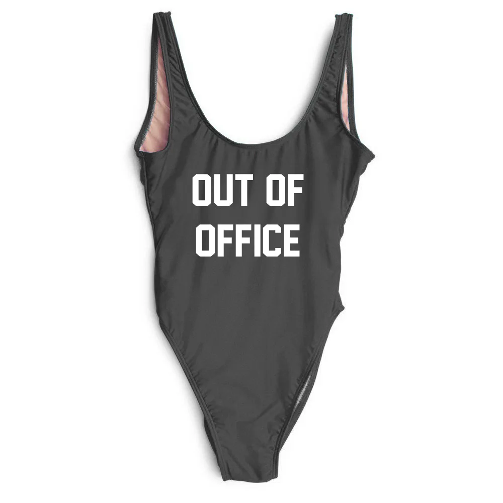 Женский купальник бикини однокомпонентный большого размера с надписью OUT OF OFFICE
