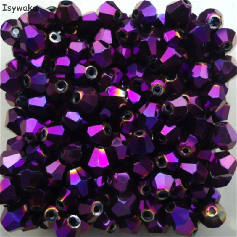 Isywaka дизайн цвета 100 шт 4 мм двухконусные Австрийские хрустальные бусины Шарм стеклянный свободный разделитель бисер для рукоделия ювелирных изделий - Цвет: Shining Purple