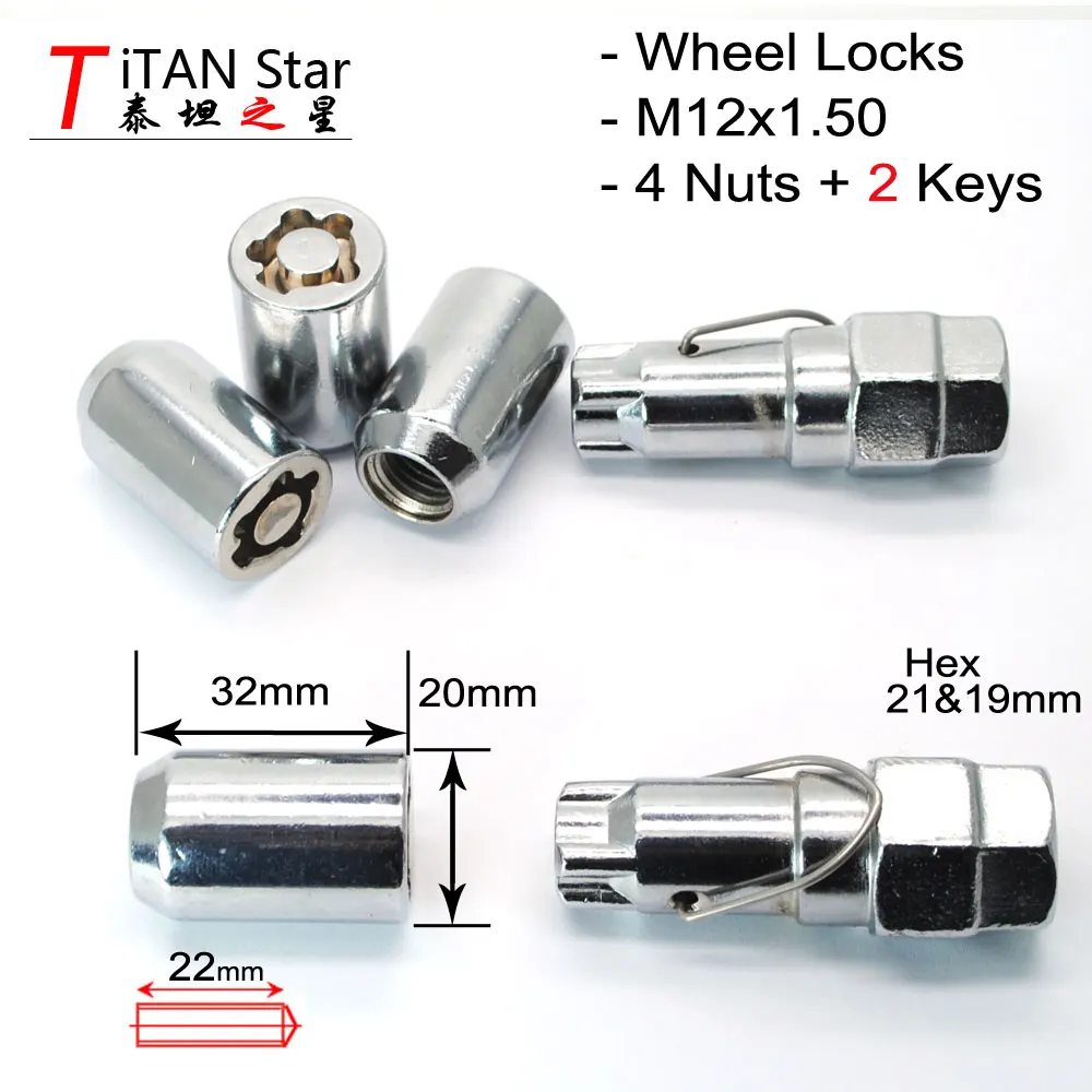 

4Nuts+2Keys 12x1.5 M12 1.5 Wheel Locks Anti theft LUG NUTS for Buick Cruze Ford Focus Kuga Opel Astra J KIA hyundai mazda