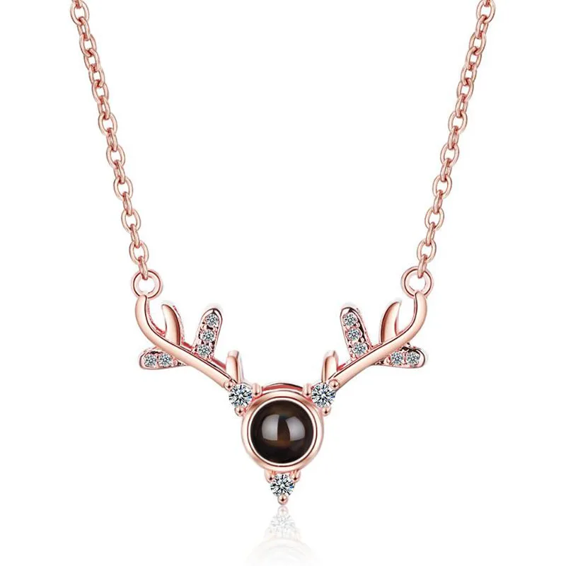 

Charm 925 Sterling Silver Necklace Girl Jewelry Projection I Love You Zircon Pendant Rose Gold Deer Necklace Women Presents Hot