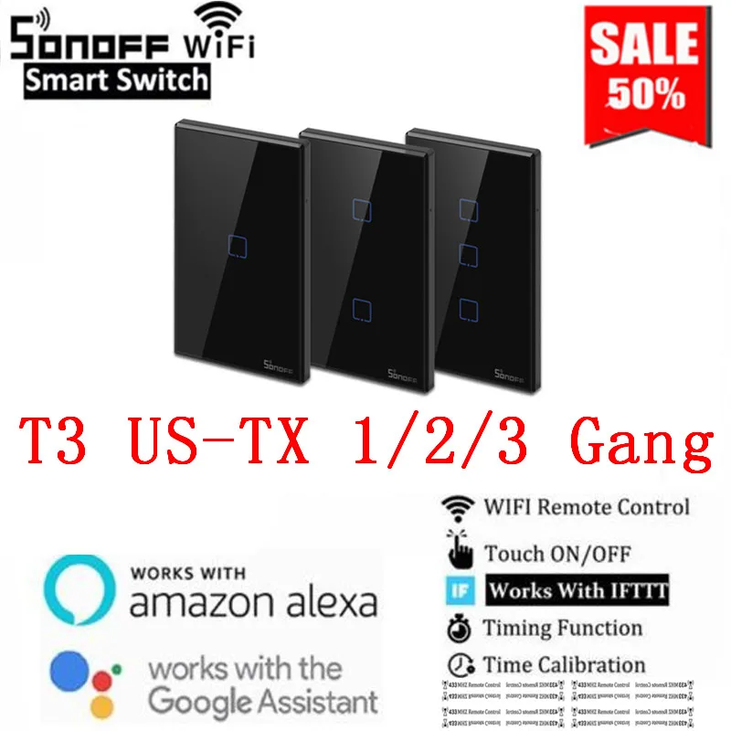 Itead Sonoff Новый T3US 120 Размер 1/2/3 gang TX 433 МГц RF дистанционное управление Wifi