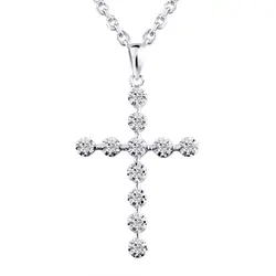Классический Cross Diamond Кулон Цепочки и ожерелья ювелирные изделия 14 К 585 белого золота 0.22ct натуральная Бриллиантовая подвеска 18 К золото