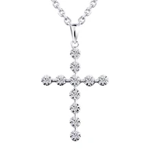 Classic Cross Diamond Pendant Necklace Jewelry 14K 585 Solid White Gold 0.22ct Real Genuine Diamond Pendant 18K Gold Necklace