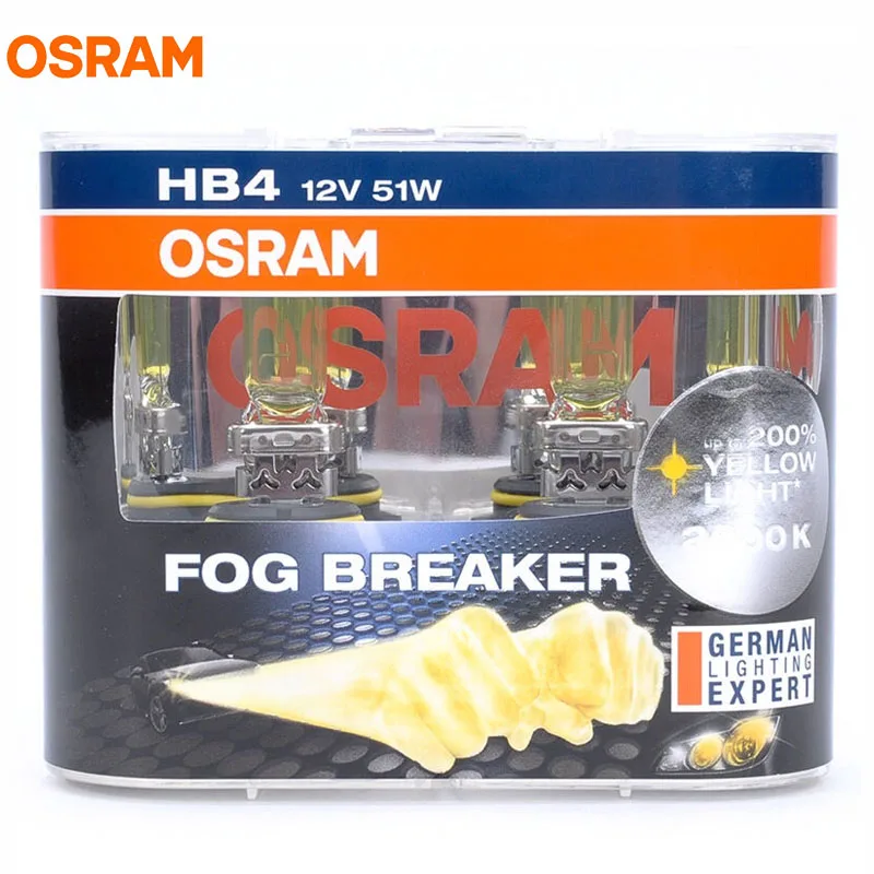 OSRAM 9006 HB4 12 В 51 Вт 2600 К 9006FBR P22d туман выключатель серии 200% Ксеноновые желтый свет 60%