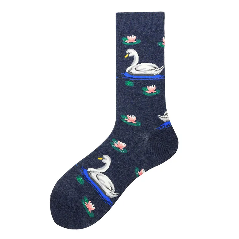 Забавные мужские носки в стиле хип-хоп, Модные Разноцветные Веселые носки в уличном стиле, креативные Милые Носки с рисунком собаки Харадзюку, лебедя, белки - Цвет: 7