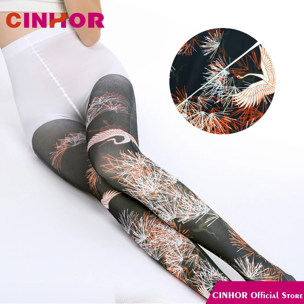 CINHOR/брендовые шелковые чулки с принтом, персонализированные колготки для модниц с постепенным рисунком, сексуальные нейлоновые хлопковые колготки с нормальным блоком для партнеров