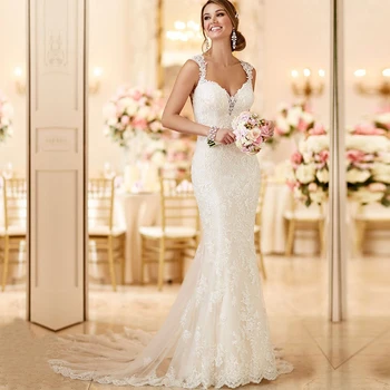 

Ryanth Cheap Vestido de noiva Sexy Open Back Lace Mermaid Wedding Dress 2019 Beach Long Train Wedding Gowns Robe De Mariage