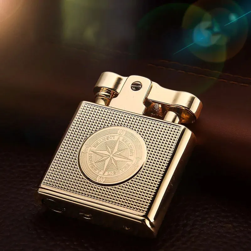 52*42mm Gasoline Lighter Windproof Portable Vintage Copper Gas Lighter