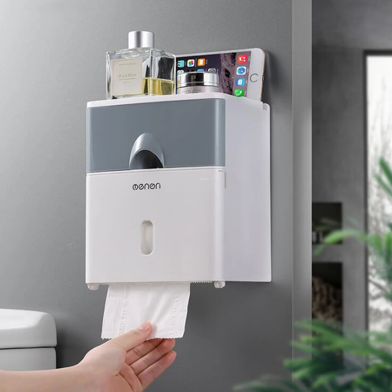 

BASUPPLY 1Pc Creative Plastic Toilet Paper Holder Bath Toilet Paper Rack Wall Mounted Paper Storage Box Toilet Tissue Dispenser