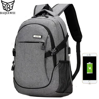 

BAIJIAWEI 2019 New Design USB Charging Backpack Men 15 inch Laptop Bags Double Shoulder Bag School Casual Backpacks Travel Bags