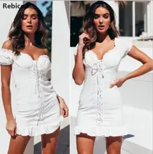 Robe femme 2018 Summer Lace Up Front Cotton Eyelet embroidery cotton white lace dress women mini Ruffles Trim Self Tie dress Robe femme 2018 Summer Lace Up Front Cotton Eyelet embroidery cotton white lace dress women mini Ruffles Trim Self Tie dress