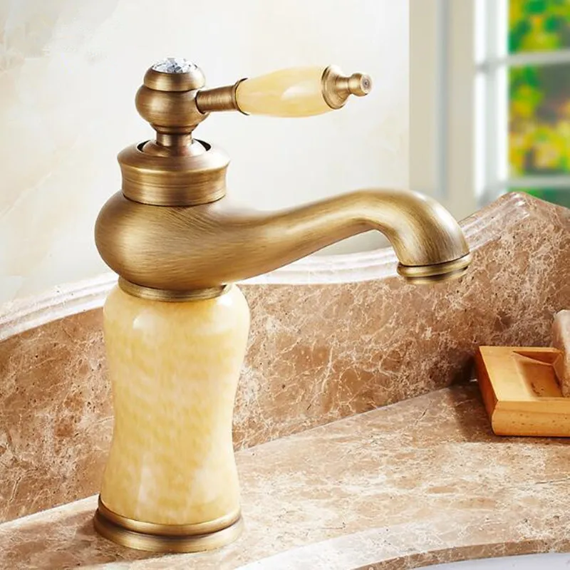 

Bathroom faucet European antique faucet Hot and cold water Pure copper Jade Washbasin mixer
