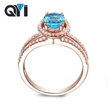 

QYI 925 Silver Oval Cut 1.25 ct Natural Topaz Ring Rose Gold Halo Engagement Wedding Gemstone Rings For Women Party Jewelry