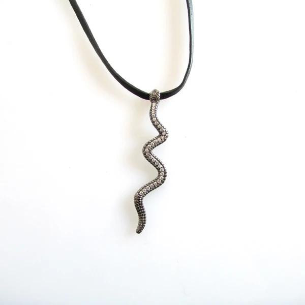 

2017 high quality black leather comfort 925 sterling silver clear cz black gold snake choker necklace