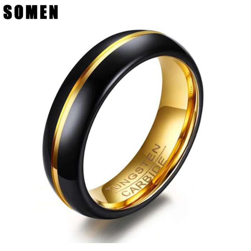 

6mm Gold Line Inner Tungsten Ring For Men Wedding Bands High Polished Engagement Rings Jewelry Gifts anillos hombre
