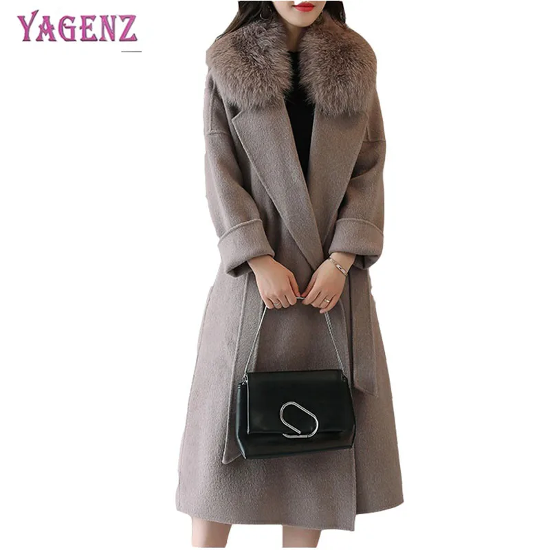 

Winter Korean Version Long Women Woolen Jacket 2018 Solid Color High Quality Loose Wool Coat Exquisite Fur Collar Overcoat B114